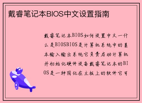 戴睿笔记本BIOS中文设置指南